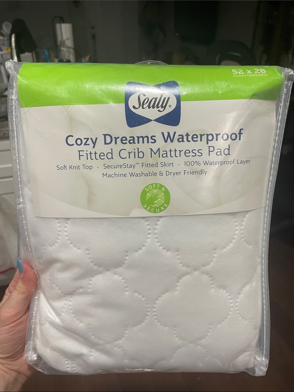 NWT Sealy Cozy Dreams Waterproof White Fitted Crib Mattress Pad